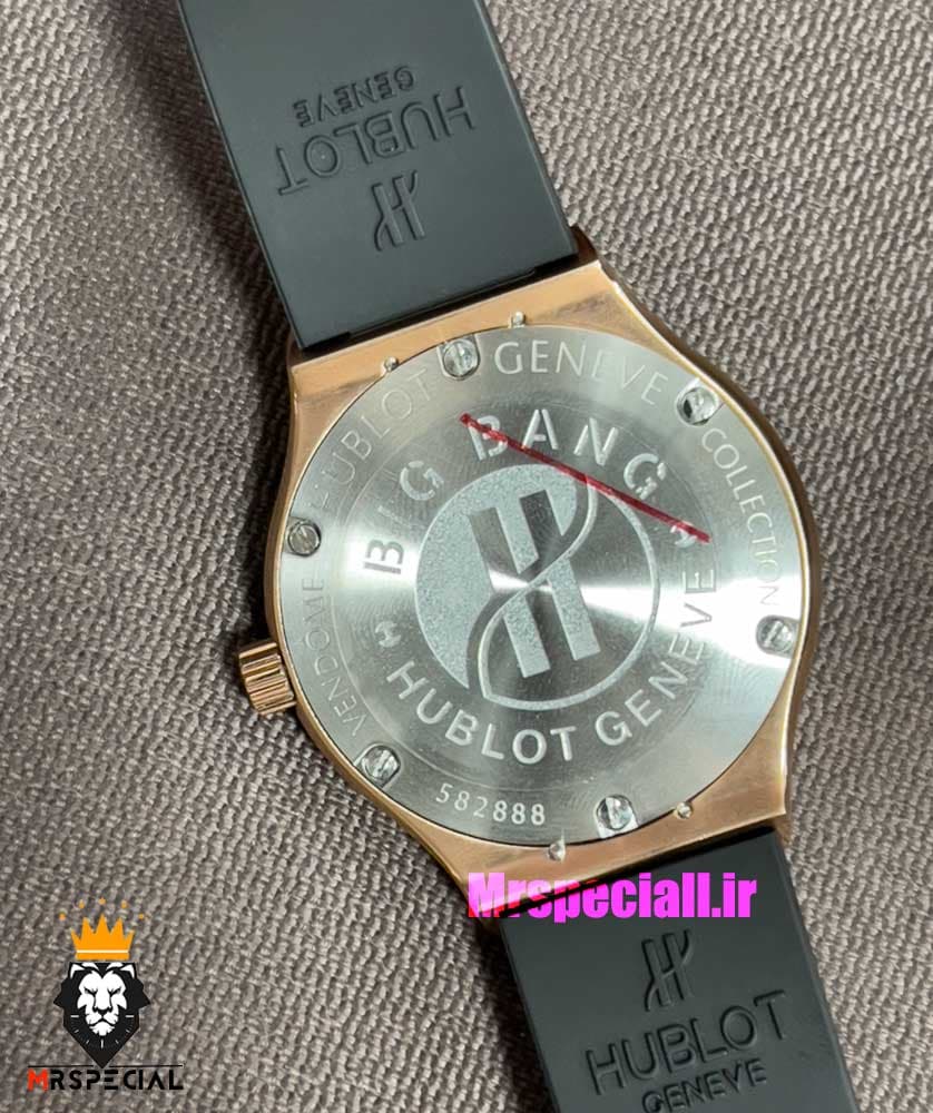 ساعت هابلوت زنانه رزگلد نگین باگت مشکی بند رابر مشکی صفحه مشکی HUBLOT BIG BANG 021219 — تصویر ۷
