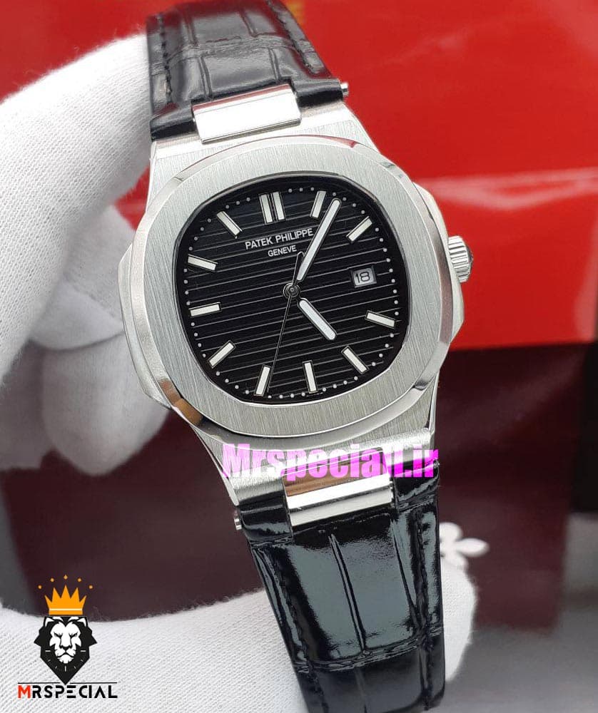ساعت پتک فیلیپ مردانه مدل ناتیلوس کوارتز بند چرم مشکی صفحه مشکی Patek Philippe NUATILOS 021183 — تصویر ۳