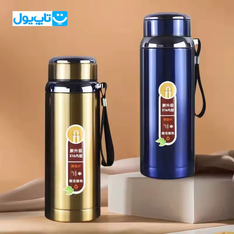 فلاسک دو جداره گرم و سرد وکیوم کاپ Vacuum Cup استیل 316 رنگ آبی حجم ۸۰۰ میلیلیتر — تصویر ۳