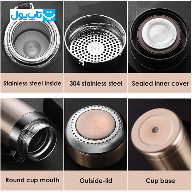 فلاسک استیل دو جداره گرم و سرد وکیوم کاپ Vacuum Cup استیل 316 رنگ بژ حجم 800 میلیلیتر — تصویر ۶