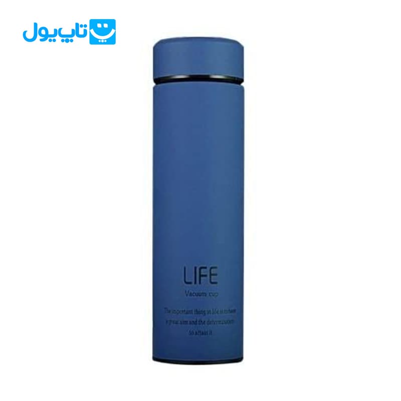 فلاسک استیل لایف Life مدل Vacuum Cup وکیوم استیل ۳۰۴ مات رنگ آبی ظرفیت 500 میلیلیتر