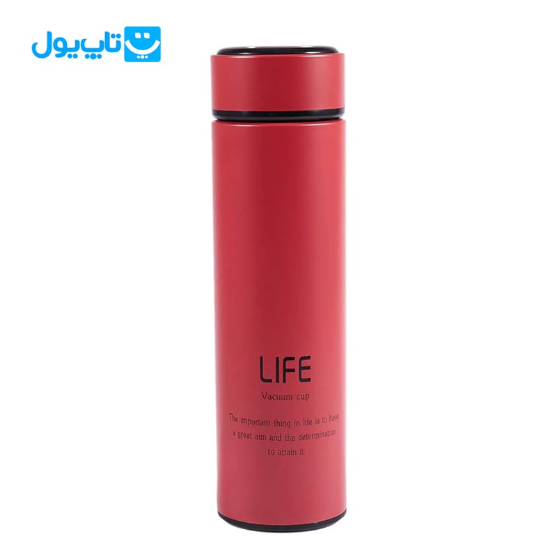 فلاسک استیل لایف Life مدل Vacuum Cup وکیوم استیل ۳۰۴ مات رنگ قرمز ظرفیت 500 میلیلیتر