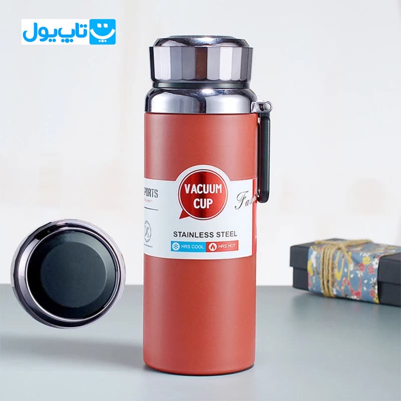 فلاسک استیل وکیوم کاپ Vacuum Cup سرد و گرم رنگ قرمز اسپرت مدل در الماسی 800 میلیلیتر — تصویر ۳