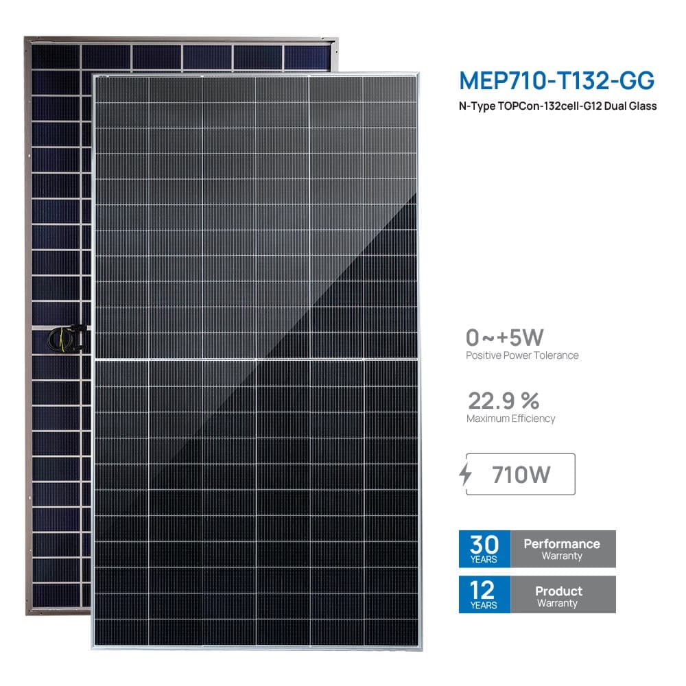 پنل خورشیدی ۷۱۰ وات دوطرفه مونوکریستال N-Type مانا انرژی (MEP710-T132-GG)