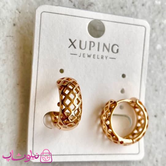 گوشواره زنانه حلقه ای ژوپینگ مدل لوزی طلایی کد 2391 — تصویر ۳