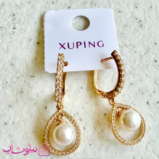 گوشواره زنانه ژوپینگ طلایی نگیندار مدل مروارید کد 5991