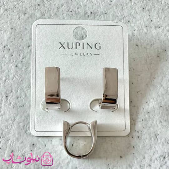 گوشواره زنانه ژوپینگ مدل مستطیلی نقره ای رنگ کد 2391