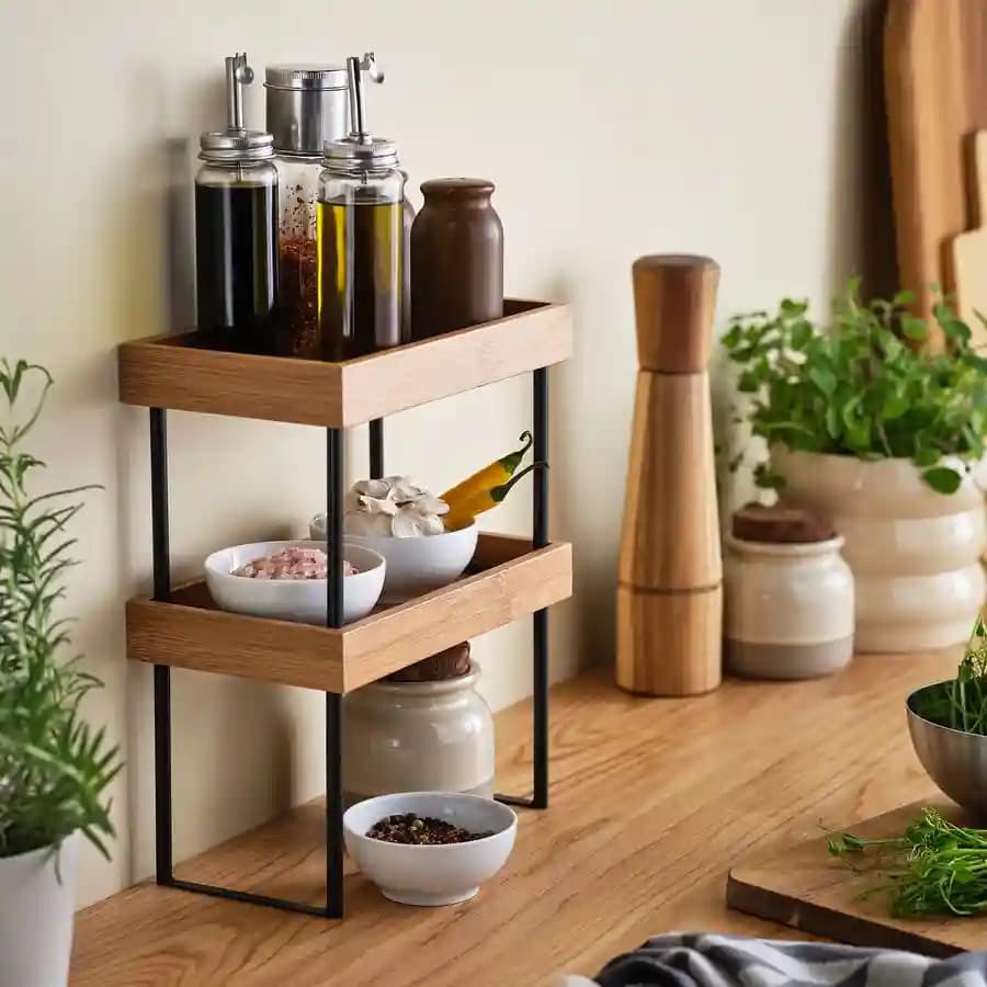 ارگانایزر و نظمدهنده روی کابینت آشپزخانه ایکیا مدل NÅLBLECKA فلزی و بامبو — تصویر ۱۲