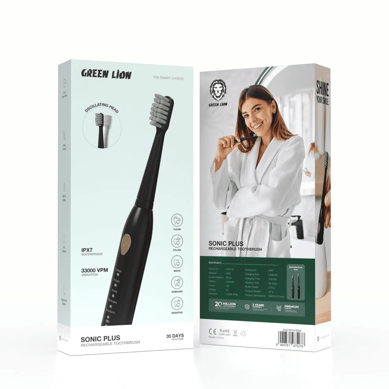 مسواک برقی قابل شارژ سونیک پلاس گرین لاین Sonic Plus Rechargeable Toothbrush – مشکی — تصویر ۱۰