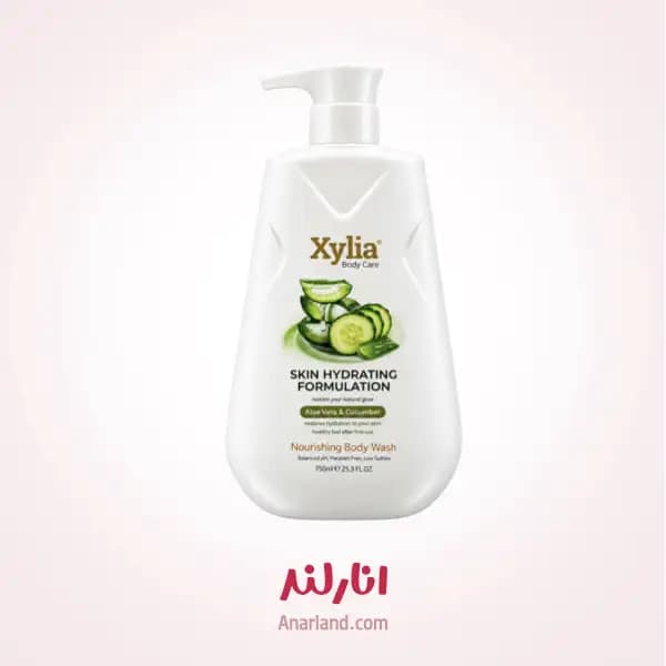 شامپو بدن زیلیا (اکسیلیا) Xylia مدل Skin Hydrating با رایحه خیار و آلوئه ورا مناسب برای انواع پوست حجم 750 میلی لیتر — تصویر ۲