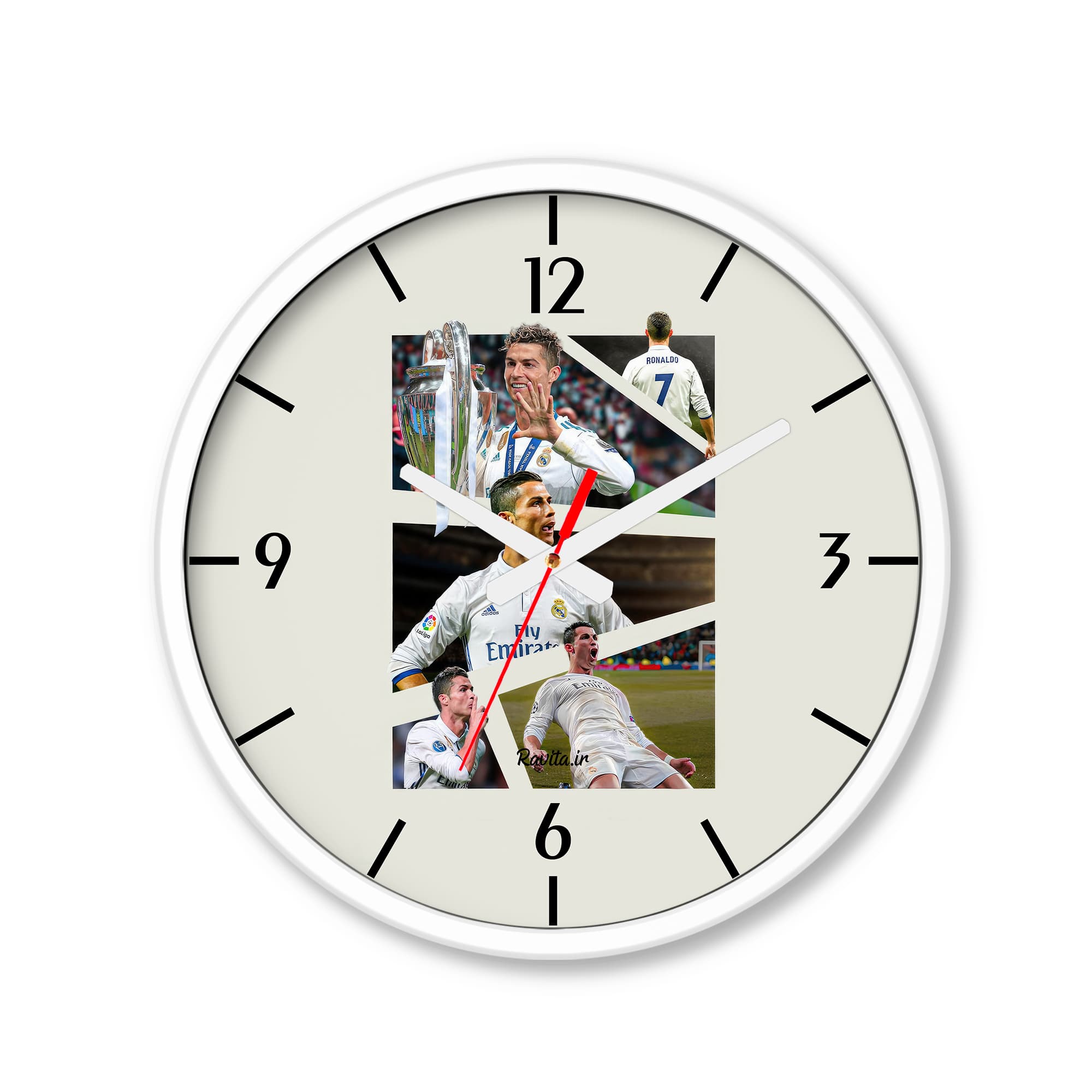 ساعت رومیزی دیواری راویتا طرح کریستیانو رونالدو – رئال مادرید – Cristiano Ronaldo – Real Madrid کد 3884 — تصویر ۹