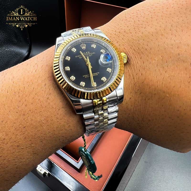 ساعت مچی رولکس دیت جاست اتومات مردانه دو رنگ صفحه مشکی ROLEX Date-Just 3234w — تصویر ۲