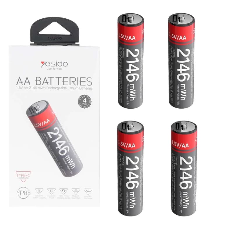 باتری قلمی شارژی Yesido YP88 AA 1430mAh – بسته ۴ عددی — تصویر ۱۲