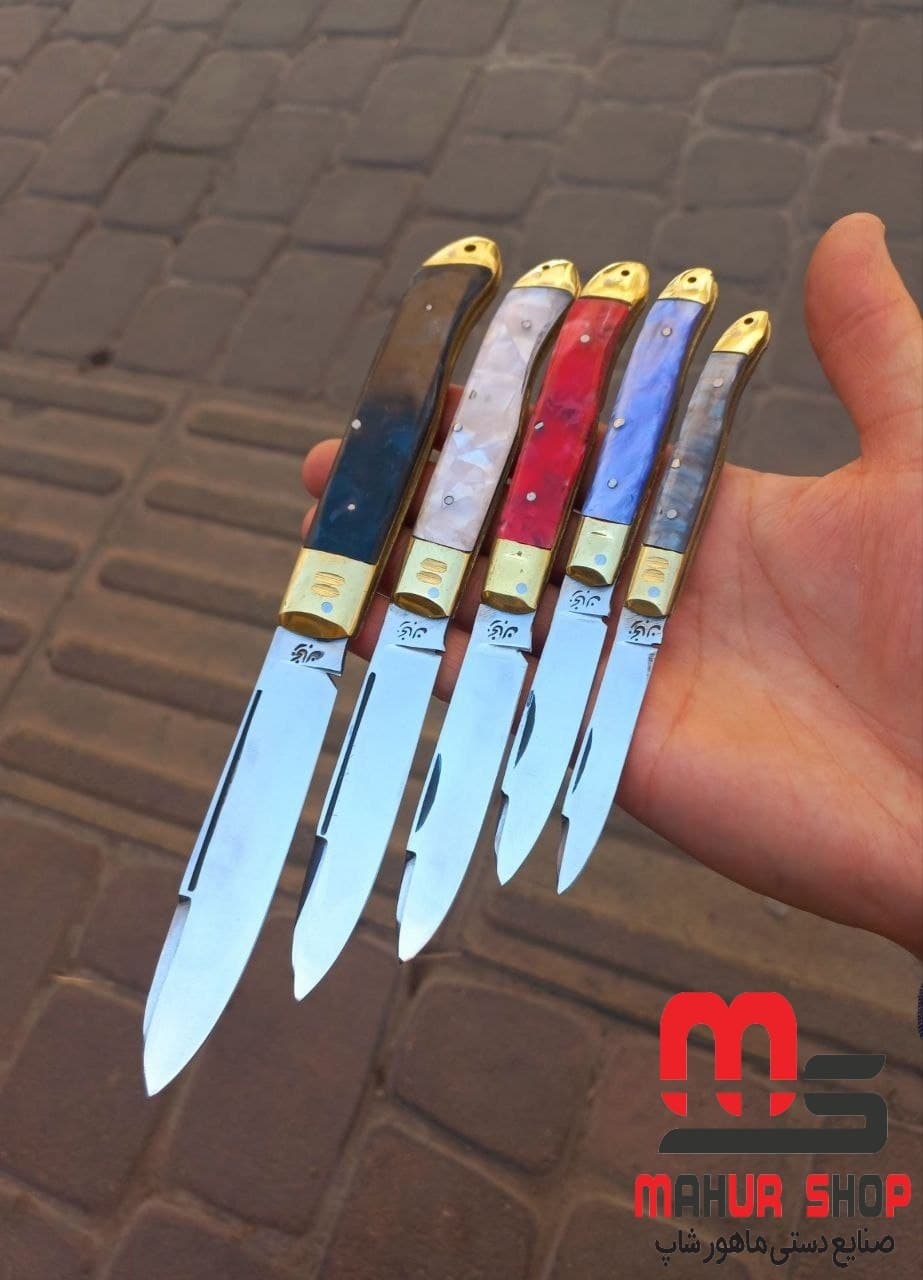 چاقو تاشو دسته صدفی بیات بسته پنج عددی رنگبندی رندوم — تصویر ۲