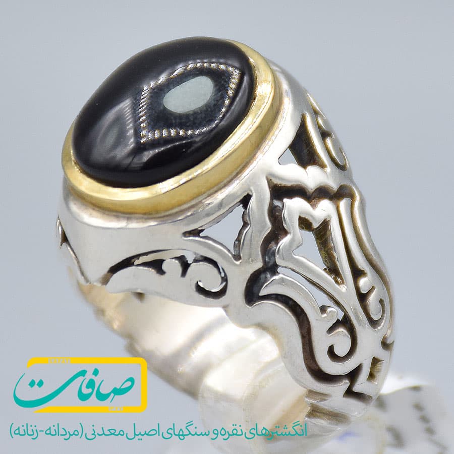 انگشتر عقیق مشکی یمنی مردانه «کد 2579»