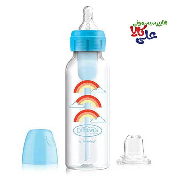 شیشه شیر 250 میل 2 کاره دکتر براون Dr Browns مدل باریک 8192 — تصویر ۳