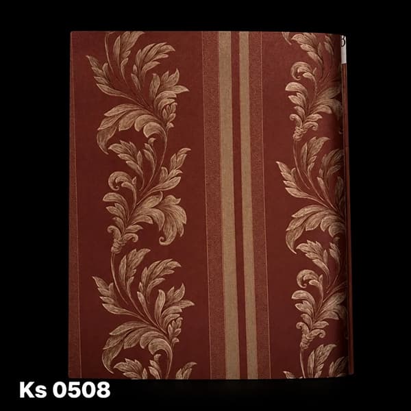کاغذ دیواری استوک خارجی قابل شستشو (طرح گل و شاخه کلاسیک زرشکی) قیمت ویژه