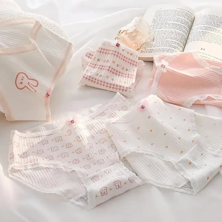 شورت زنانه عروسکی کبریتی نخی صورتی طرح خرگوش پک پنج تایی — تصویر ۴