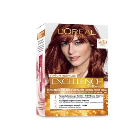 کیت رنگ مو لورآل شماره 5.45 رنگ قهوه ای مسی loreal excellence — تصویر ۳