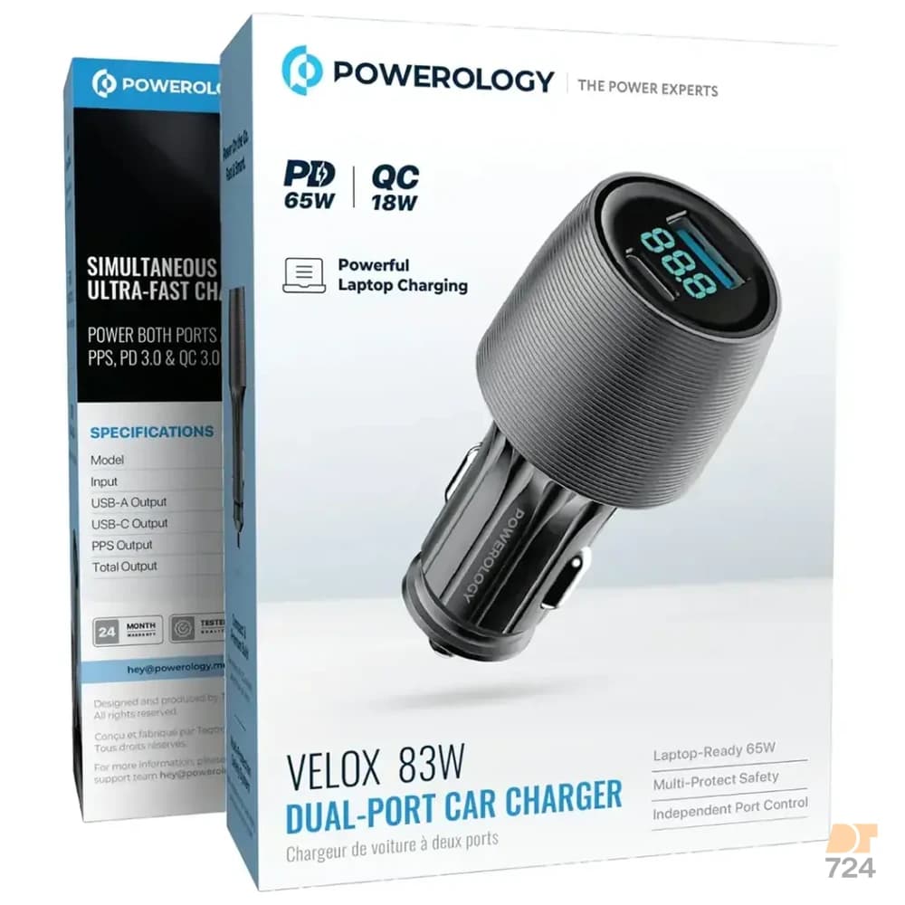 شارژر فندکی پاورولوژی مدل PCCSR020C ظرفیت ۸۳ وات دو پورت — تصویر ۹