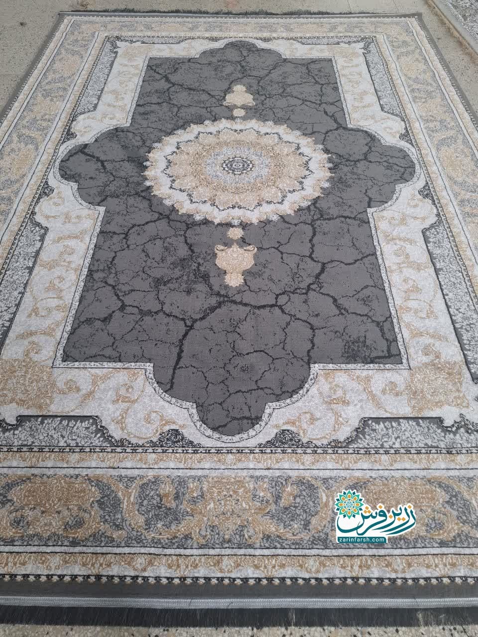فرش ماشینی 500 شانه طرح نسیم رنگ دودی
