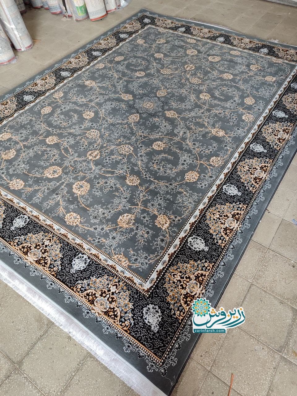 فرش ماشینی 500 شانه طرح افشان رنگ دودی