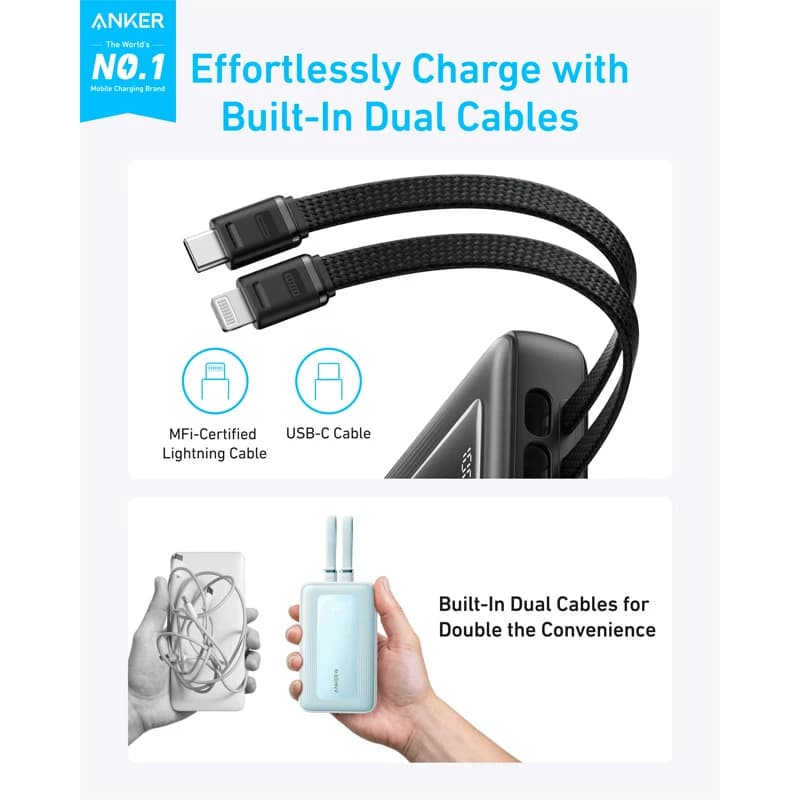 پاوربانک انکر مدل Zolo A1681 ظرفیت 20000 میلی آمپر ساعت به همراه کابل لایتنیگ و کابل USB Type-C — تصویر ۳