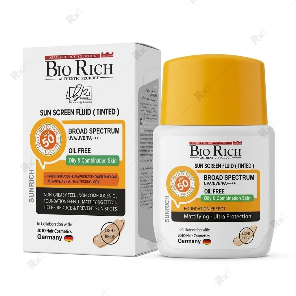 فلوئید ضدآفتاب رنگی بایوریچ سانریچ SPF 50+ بژ روشن 50 میلیلیتر — تصویر ۹