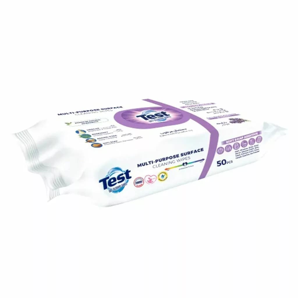 دستمال مرطوب چندمنظوره پاککننده سطوح رایحه لاوندر 50عددی تست Test — تصویر ۶