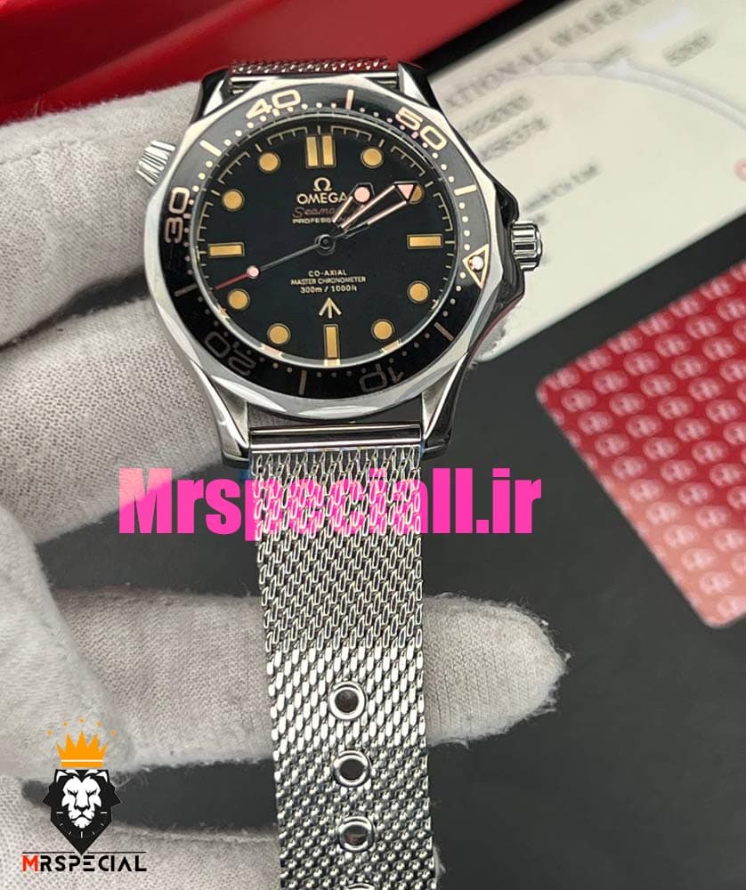 ساعت مردانه امگا سیمستر اتوماتیک بند حصیری صفحه مشکی OMEGA SEAMASTER 0025 — تصویر ۳