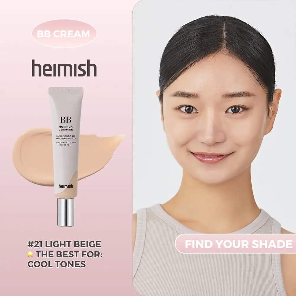 ب ب کرم مرطوب کننده هیمیش Heimish مدل Moringa Ceramide رنگ 21 Light Beige حجم 30 میل — تصویر ۶