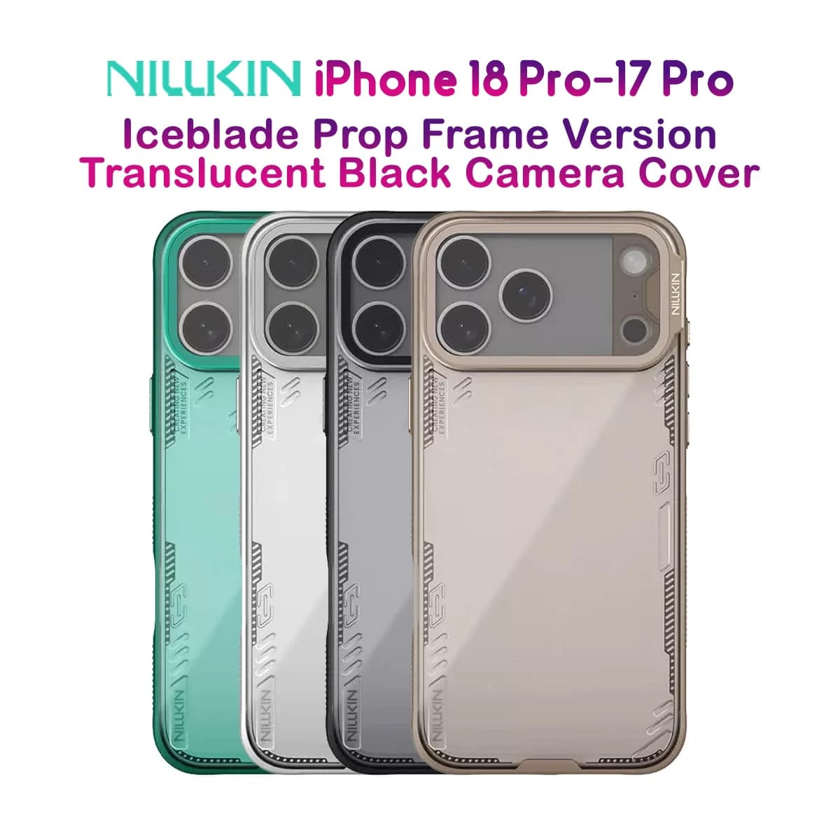 قاب کریستالی کمرا استند شیشهای iPhone 18 Pro مارک نیلکین مدل Iceblade Prop — تصویر ۹