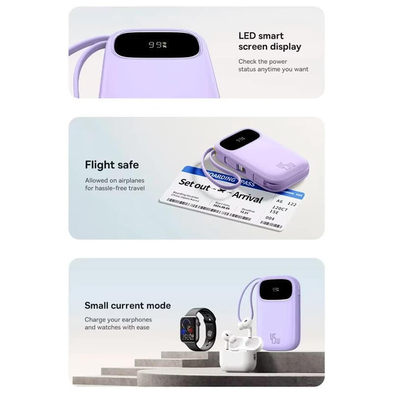 پاور بانک فست شارژ باسئوس QPow 3 P10082102 PD 45W ظرفیت 10000 میلی آمپر ساعت — تصویر ۸