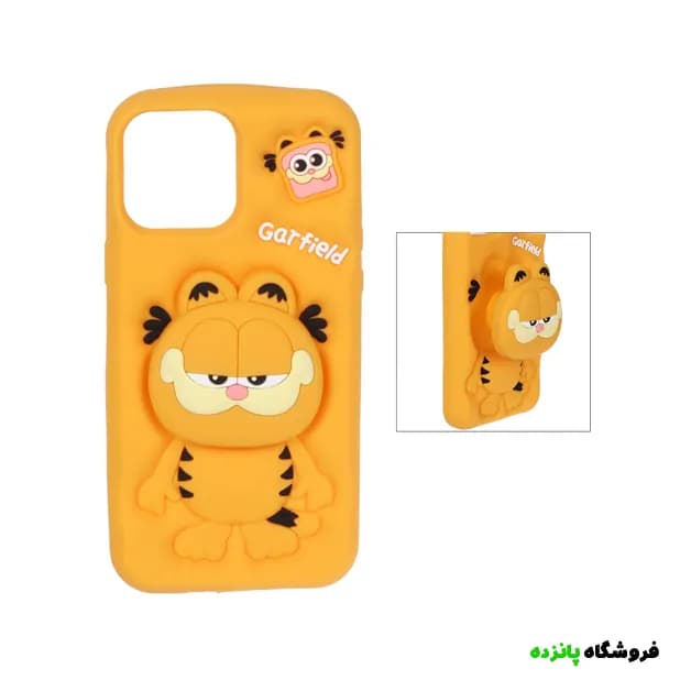 قاب سیلیکونی استندشو آیفون 13 پرو مکس مدل Garfield – نارنجی — تصویر ۲