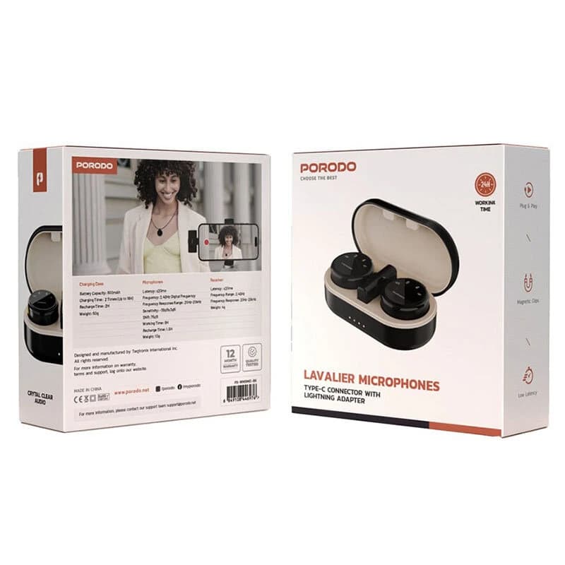 میکروفون یقه ای بی سیم دوتایی پرودو Lavalier PD-WMDMIC Type-C / Lightning — تصویر ۵