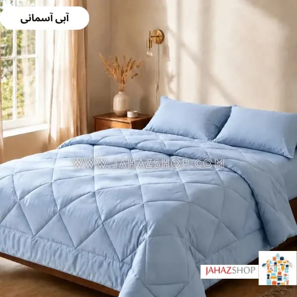 سرویس روتختی هتلی ساده جنس نخ پنبه رنگ آبی آسمانی — تصویر ۳