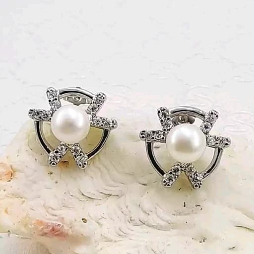 گوشواره نقره تایلندی مروارید اصل پرورشی آبکاری طلا سفید