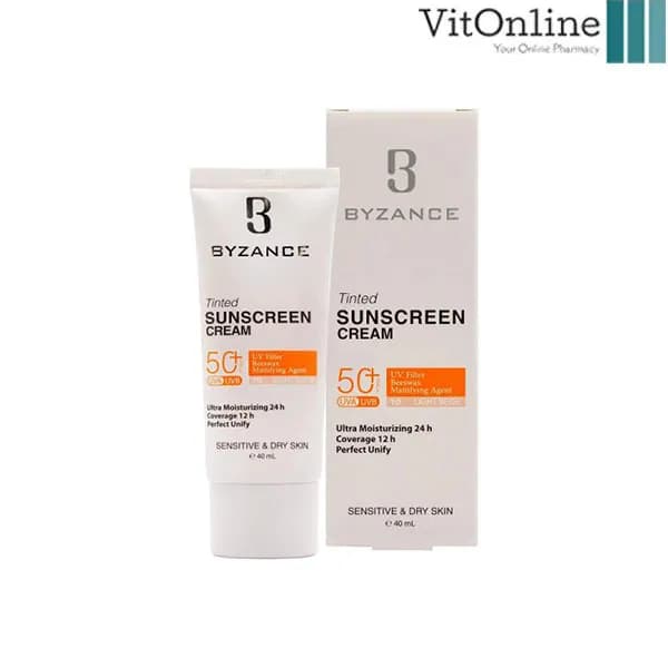 کرم ضد آفتاب رنگی بیزانس SPF50 شماره 10 بژ روشن مناسب پوست خشک و حساس حجم 40 میل