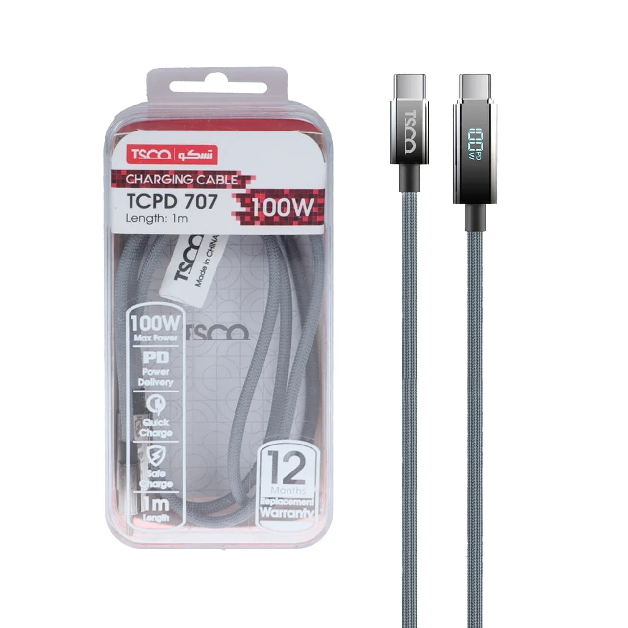 کابل شارژ PD و فست TSCO Type-C To Type-C مدل TCPD 707 100W – طوسی — تصویر ۳
