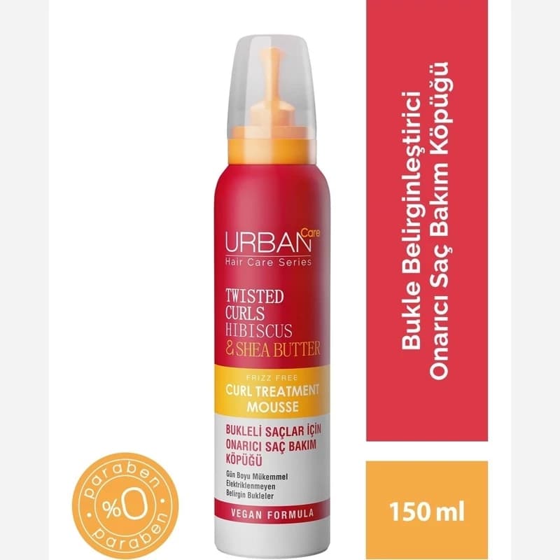 موس ضد وز موهای فر اربن کر مدل TWISTED CURLS حجم 150 میل URBAN CARE TWISTED CURLS HIBISCUS & SHEA BUTTER CURL TREATMENT MOUSSE — تصویر ۲