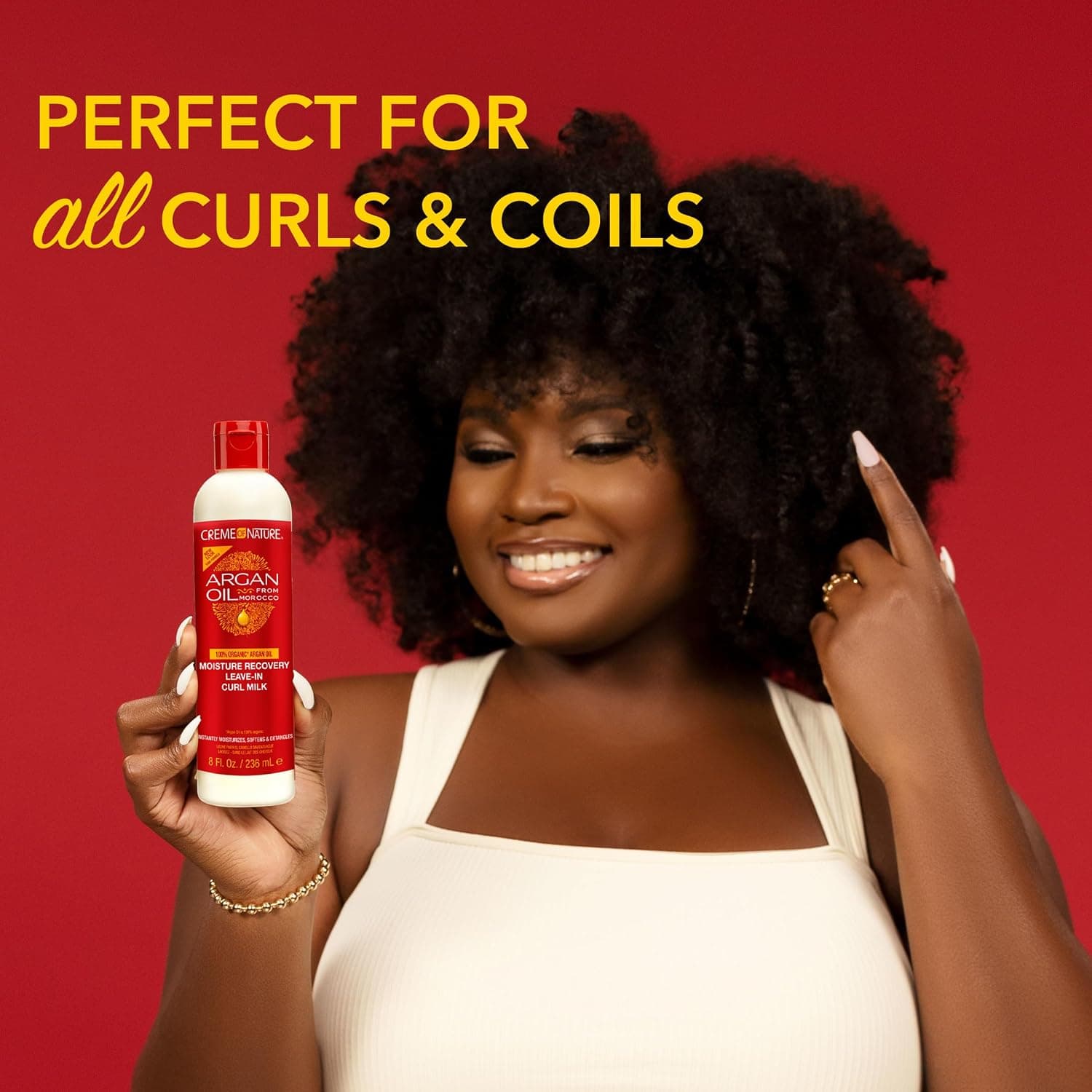 شیر مو آبرسان بعد از حمام آرگان مراکشی کرم آف نیچر Creme Of Nature Argan Oil Moisture Recovery Leave-In Curl Milk 236ml — تصویر ۷