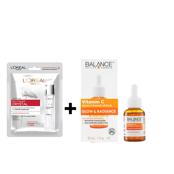 سرم روشن کننده ویتامین C بالانس Balance+ماسک میکرو اسانس کریستال لئورآل پاریس Revitalift
