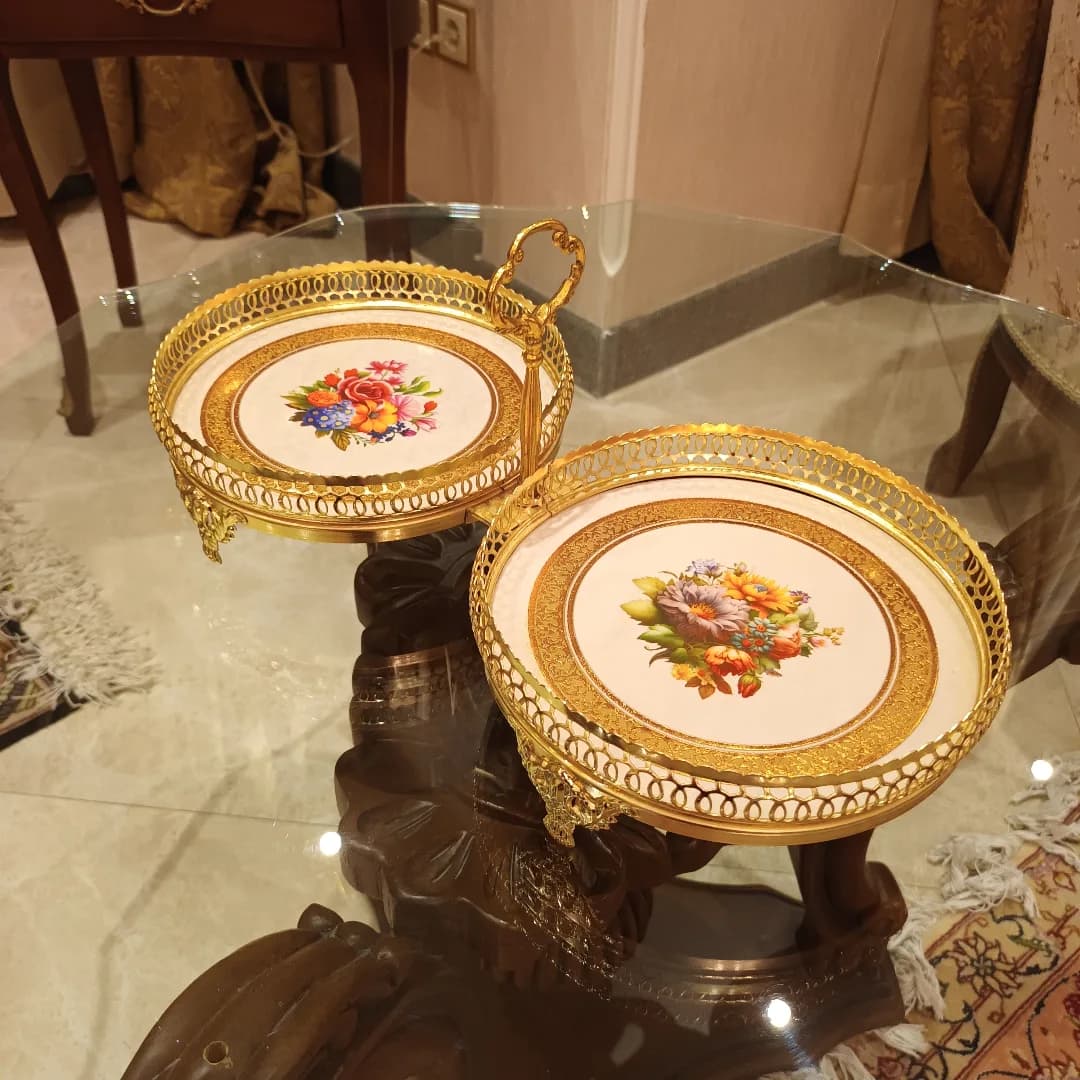 شیرینی خوری دوقلو ورق طلا 18 سانتیمتری — تصویر ۵