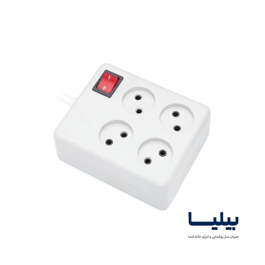 چندراهی برق 4 خانه بدون ارت با کلید پارت الکتریک مدل پارت با کابل 5 متری — تصویر ۳