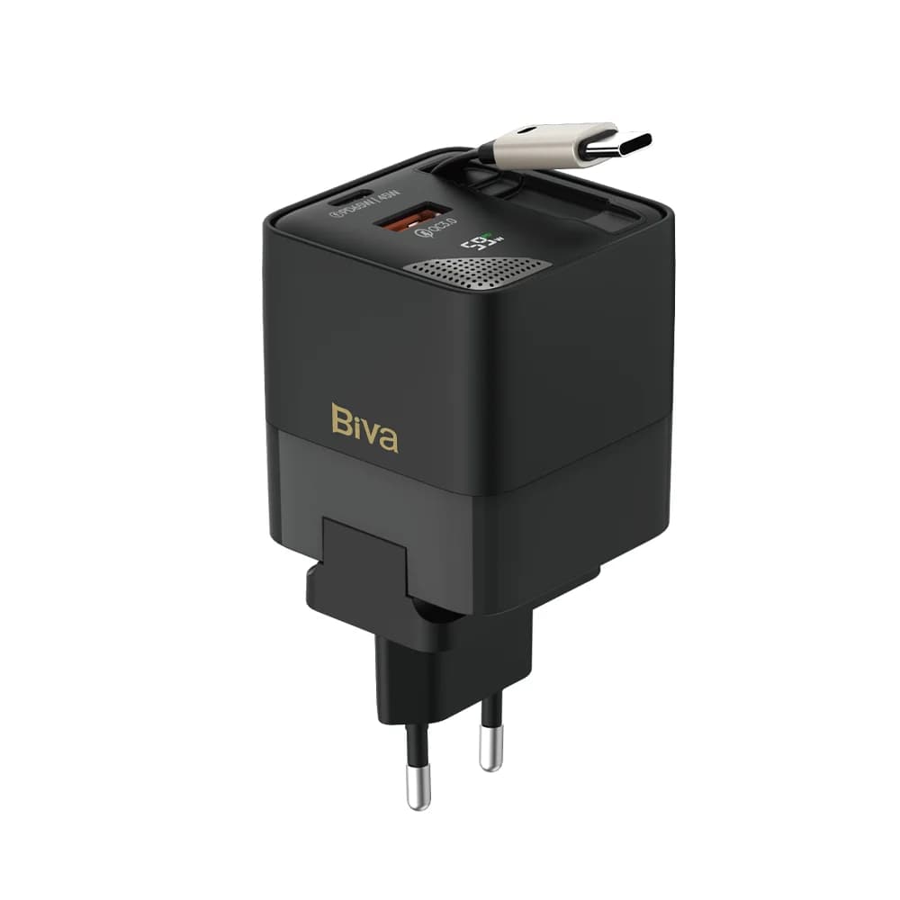 شارژر دیواری بیوا HC-59 توان 65 وات | Biva HC-59 GaN Fast Charger با کابل جمعشونده — تصویر ۱۰
