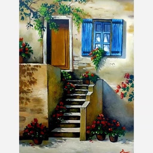 تابلو نقاشی رنگ و روغن روی فیبر سایز 25 د ر 35 همراه با قاب