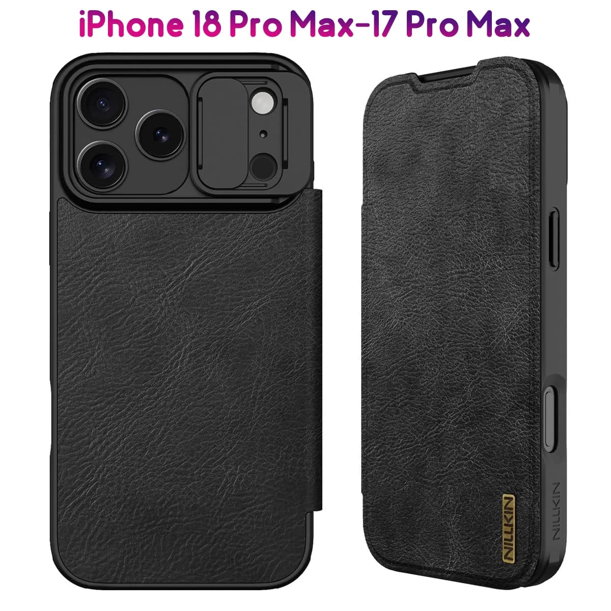 کیف چرمی محافظ دوربین دار iPhone 18 Pro Max مارک نیلکین مدل Qin Pro — تصویر ۲
