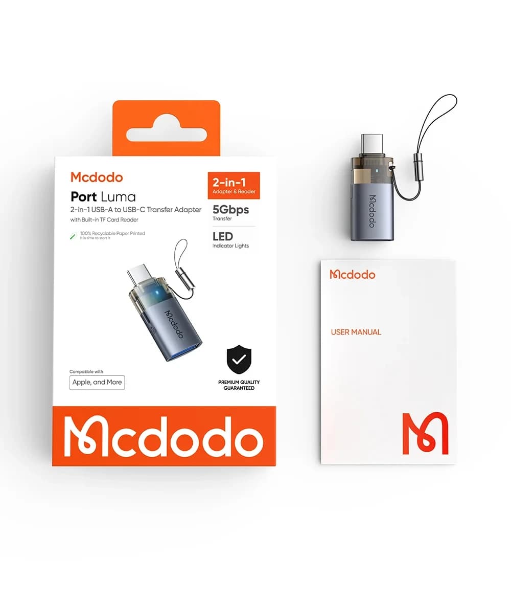 مبدل دوکاره مکدودو مدل Mcdodo OT-7600 سری USB-C و USB-A با درگاه کارت حافظه — تصویر ۱۱