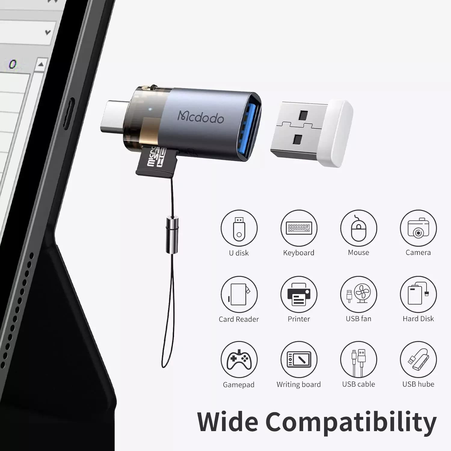 مبدل دوکاره مکدودو مدل Mcdodo OT-7600 سری USB-C و USB-A با درگاه کارت حافظه — تصویر ۵
