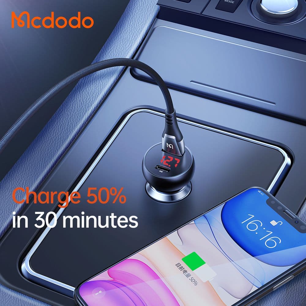 شارژر فندکی 2 پورت 30 وات 5 آمپر USB-A -Type-C دارای نمایشگر دیجیتالی برند مک دودو مدل Mcdodo CC-6810 — تصویر ۷